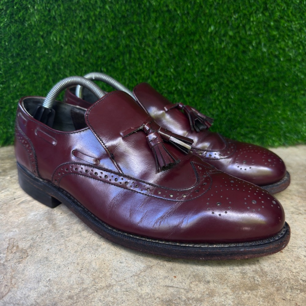Vintage 90s Dexter Tassel Loafers Wingtip Brogue Dress Shoes Burgundy 9